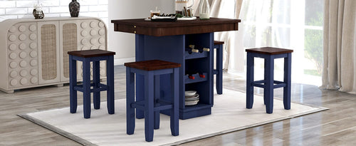 1st Choice Furniture Direct Counter Dining Set w/Stools 1st Choice Counter Height Dining Sets in Brown & Blue Finish (5-PC)