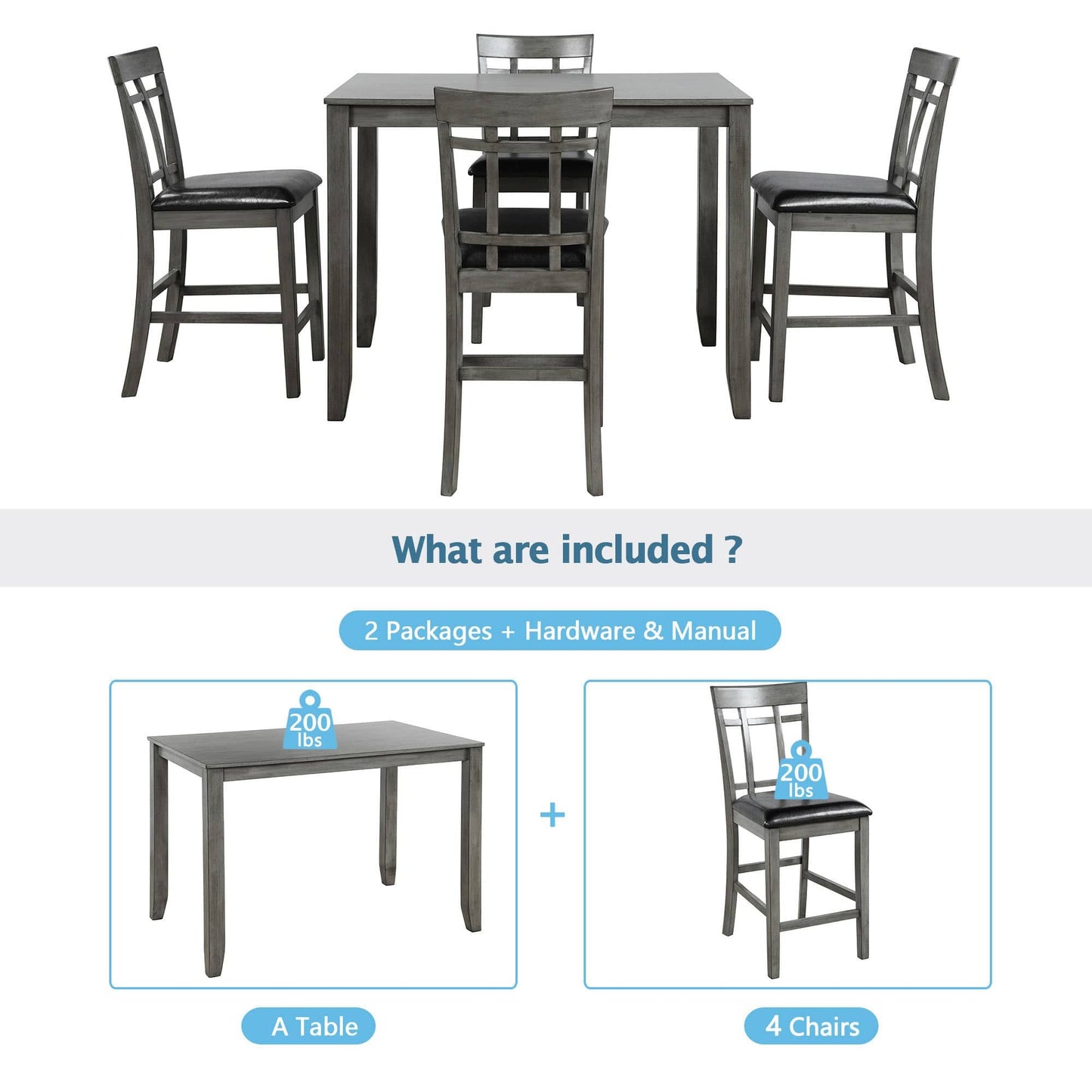 1st Choice Furniture Direct Counter Height Dining & Chairs 1st Choice 5 Piece Vintage Counter Height Bar Table in Antique Graywash