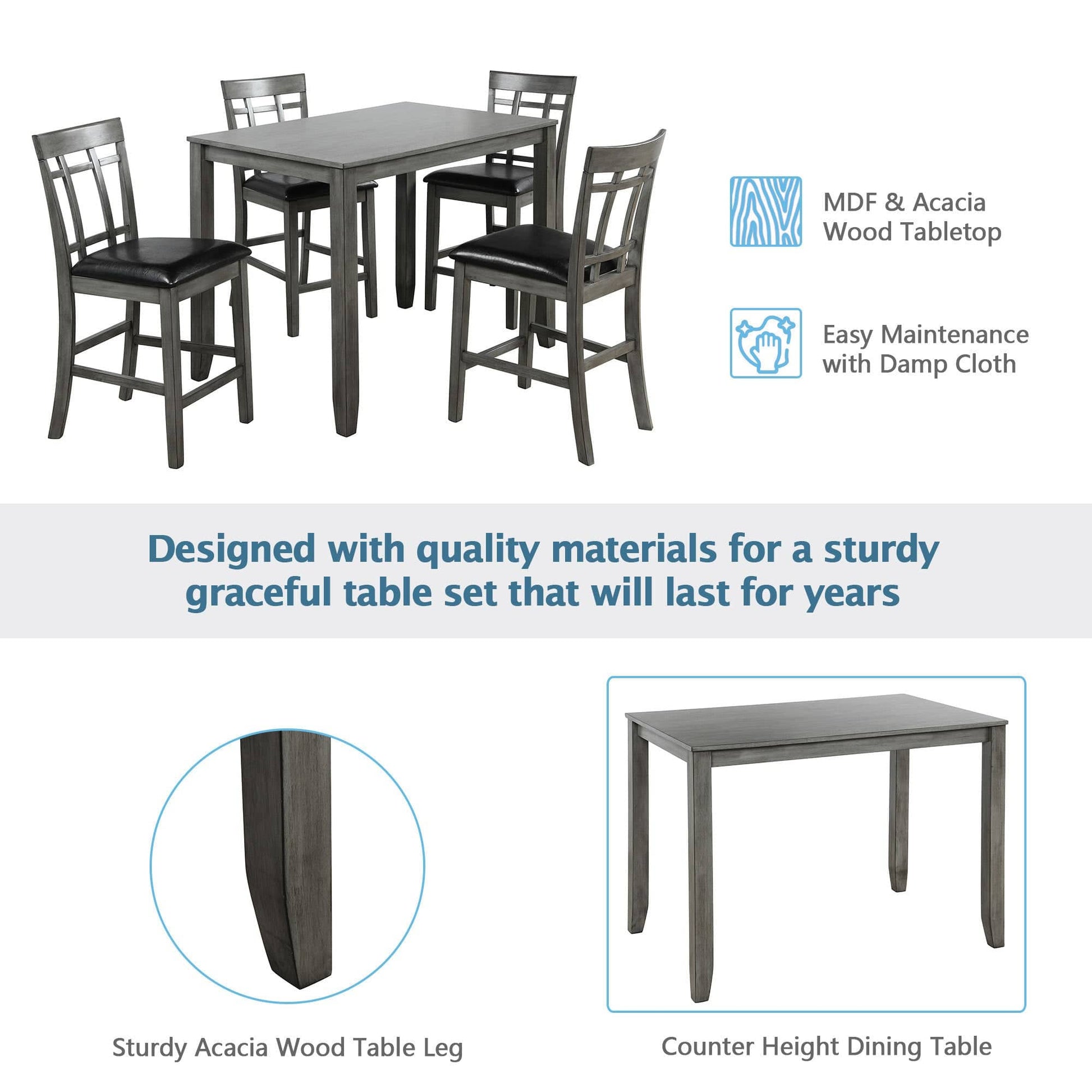 1st Choice Furniture Direct Counter Height Dining & Chairs 1st Choice 5 Piece Vintage Counter Height Bar Table in Antique Graywash
