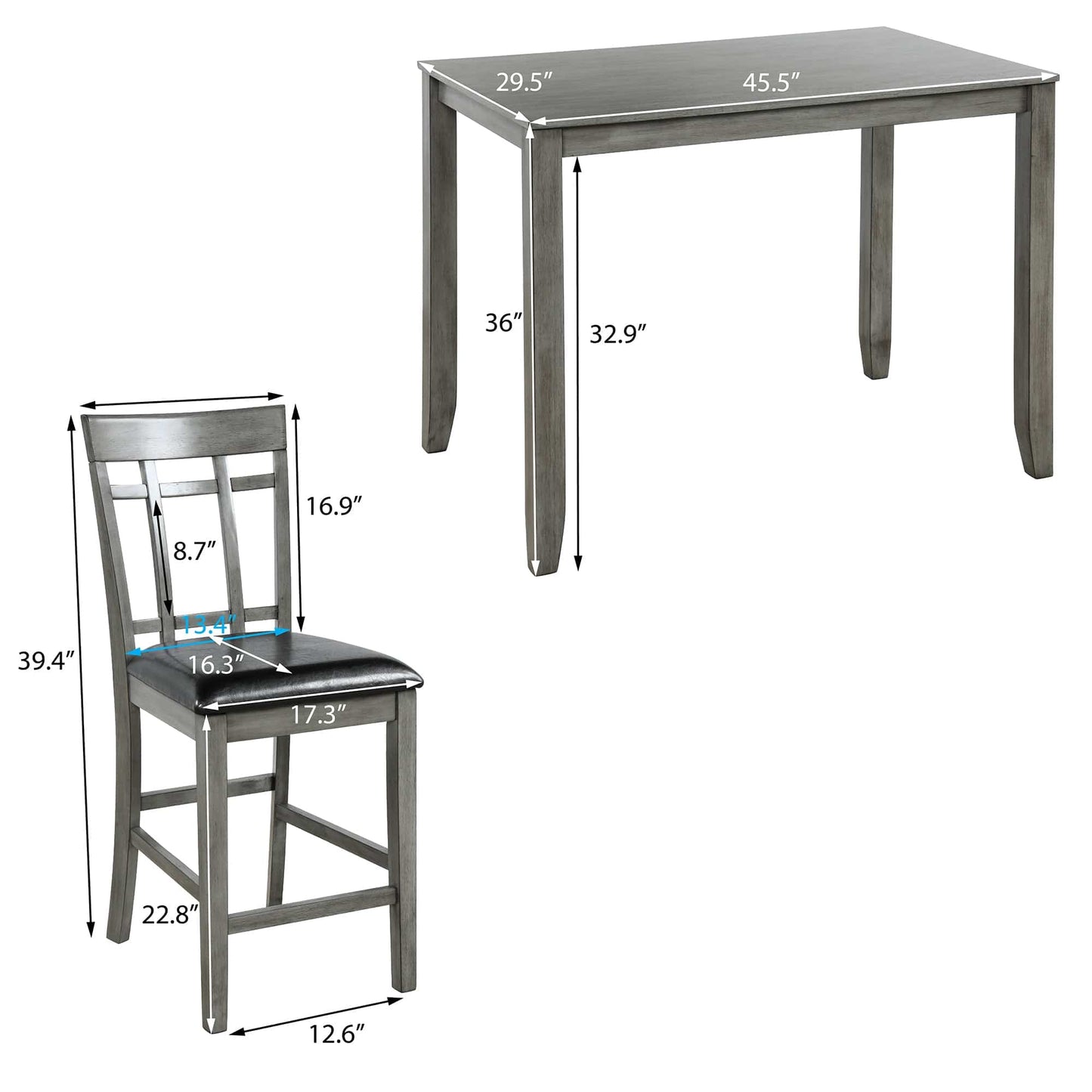 1st Choice Furniture Direct Counter Height Dining & Chairs 1st Choice 5 Piece Vintage Counter Height Bar Table in Antique Graywash