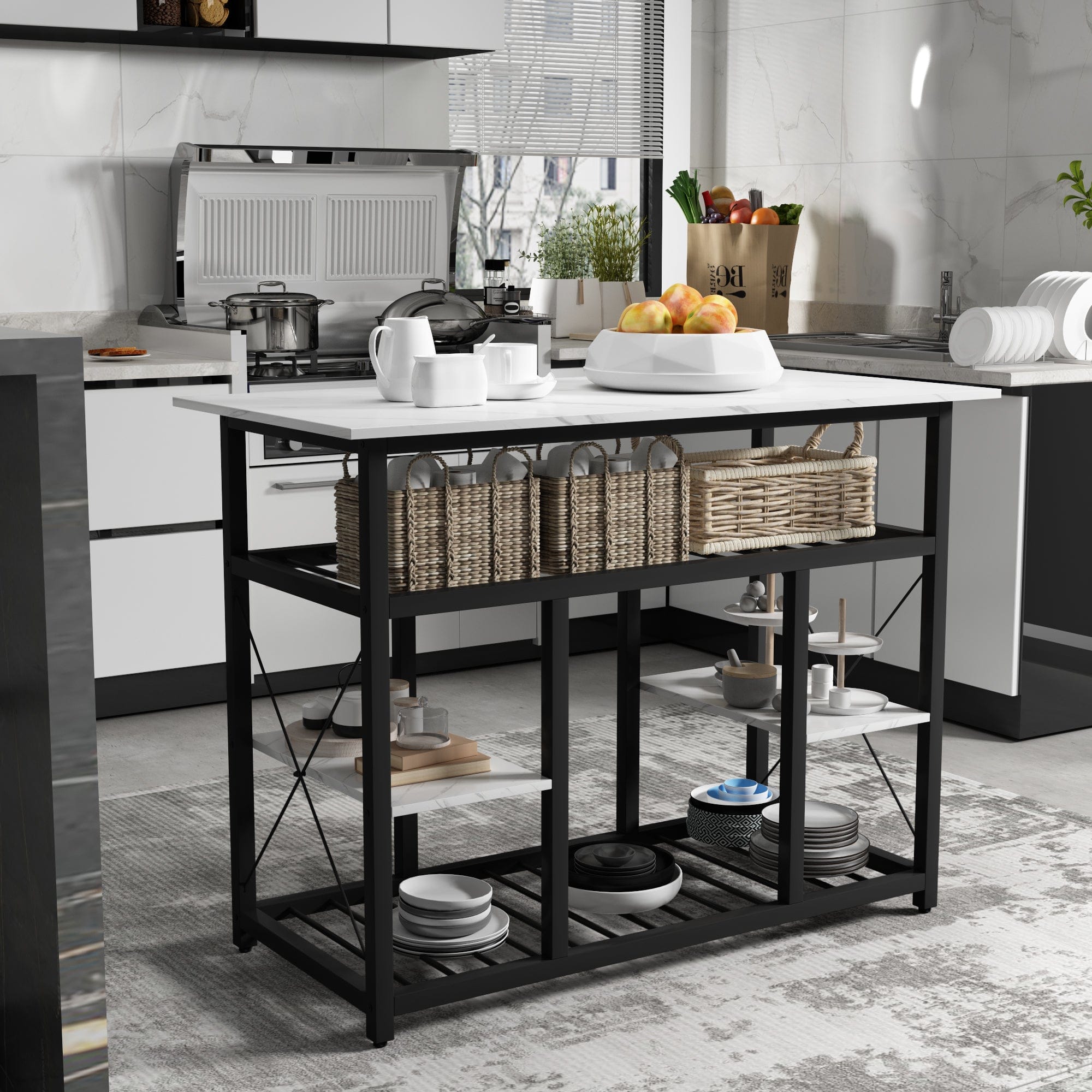 1st Choice Counter Height Kitchen Island Table with Faux Marble