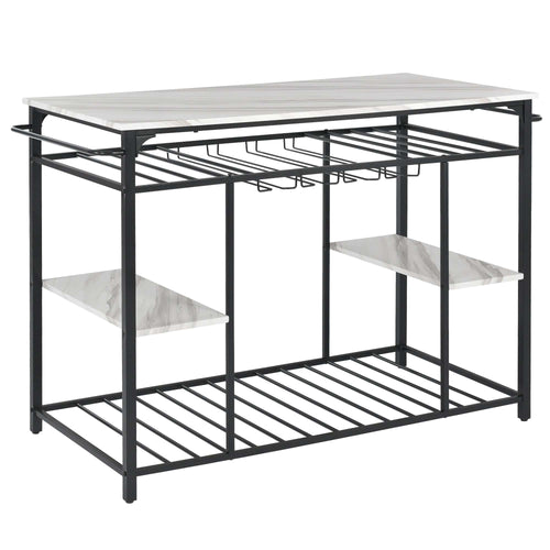 1st Choice Furniture Direct Counter Height Kitchen Island 1st Choice Counter Kitchen Island Table w/ Glass Racks in Marble White