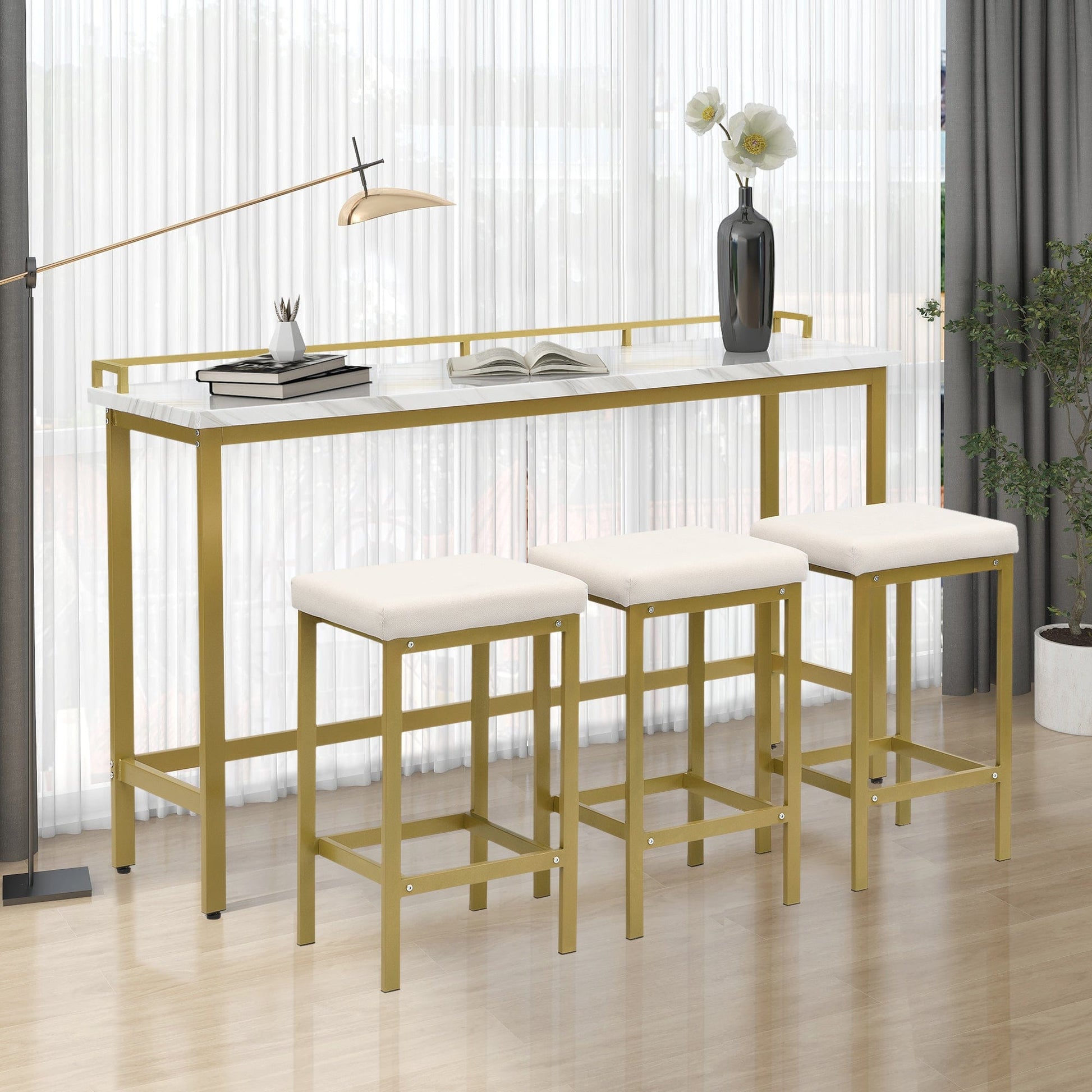 1st Choice Furniture Direct Counter Height Set 1st Choice 4-Piece Gold/Beige Counter Height Dining Set w/Fabric Stool