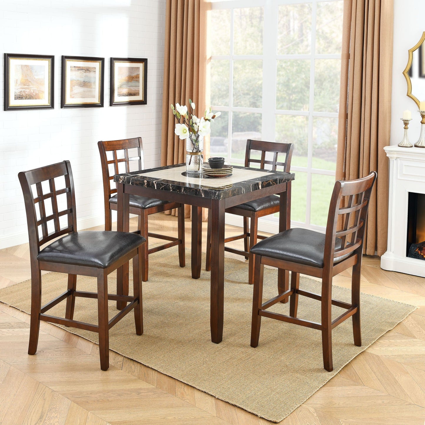1st Choice Furniture Direct Counter Height Set 1st Choice 5-Piece Faux Marble Counter Height Dining Set with PU Chair