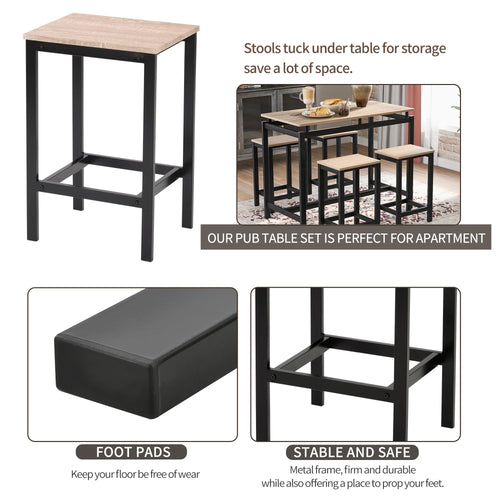 1st Choice Furniture Direct Counter Height Set 1st Choice 5-Piece Oak Kitchen Counter Height Table Set with 4 Stools