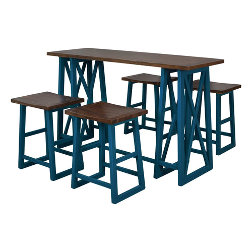 1st Choice Furniture Direct Counter Height Set 1st Choice 5-Piece Walnut+Blue Counter Height Dining Set with 4 stools