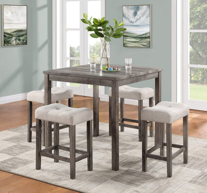 1st Choice Furniture Direct Counter Height Set 1st Choice Brown 5 Pc Counter Height Table Set w/ Creamy Linen Stools