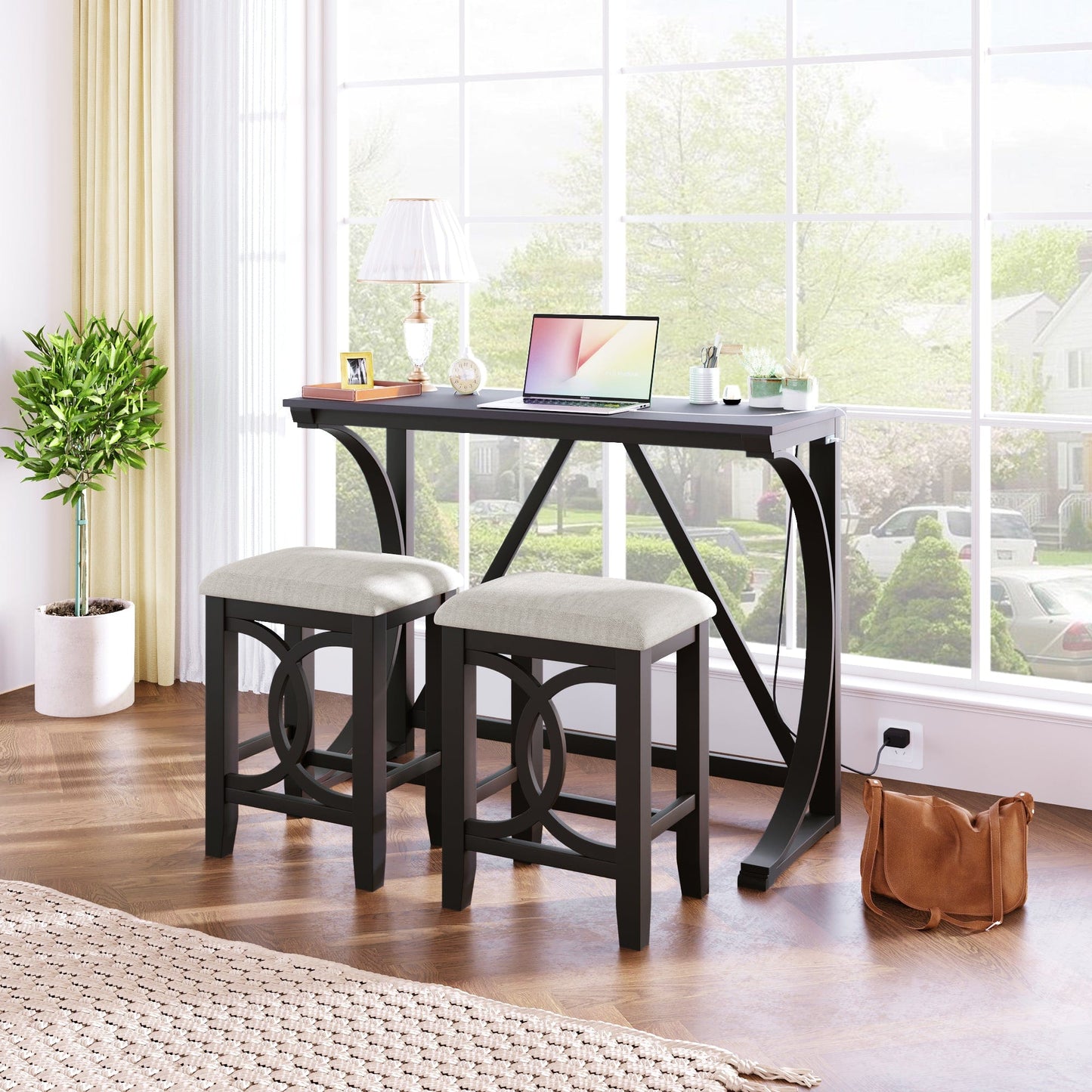 1st Choice Furniture Direct Counter Height Set 1st Choice Farmhouse 3-Pc Counter Height Dining Set w/ USB & Stools