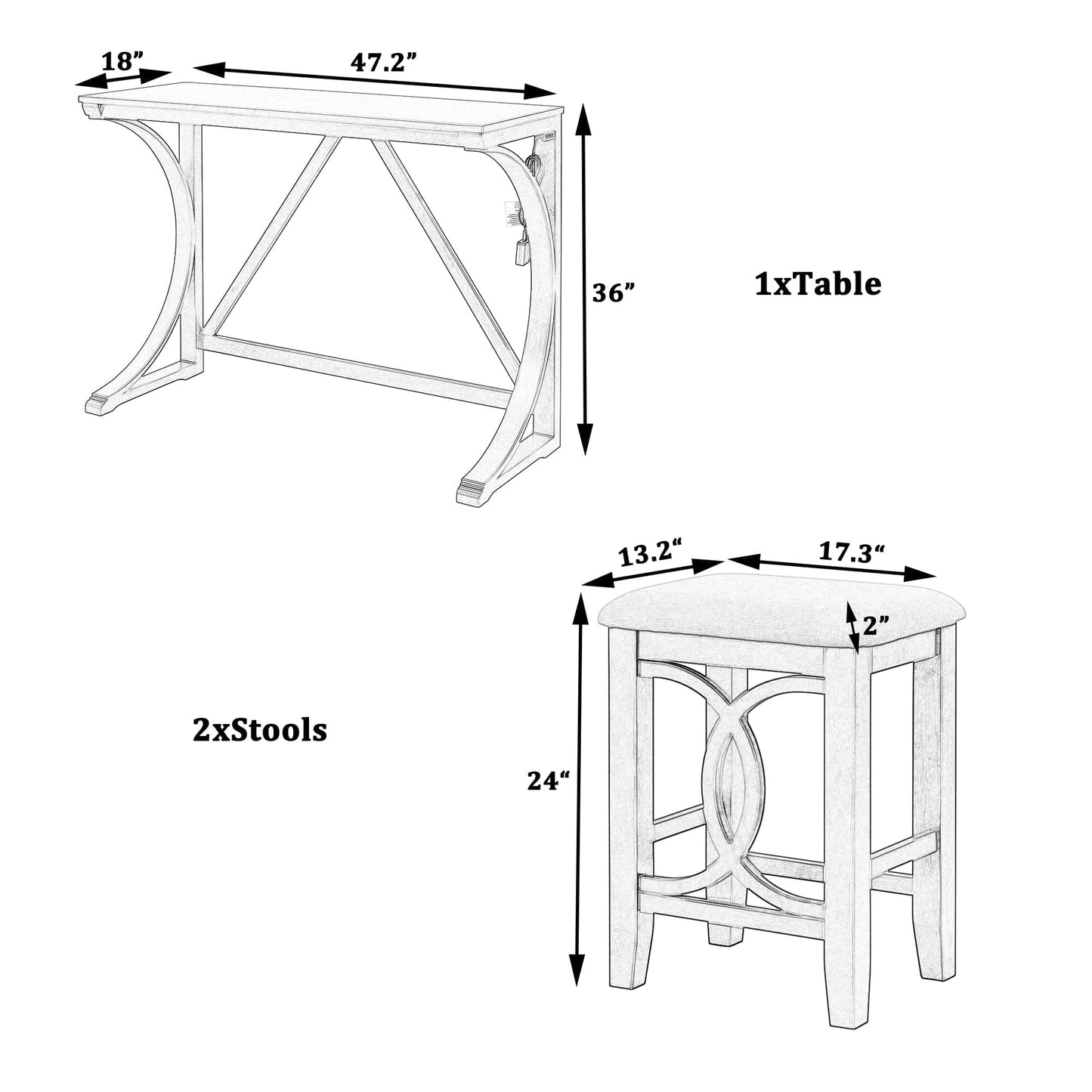 1st Choice Furniture Direct Counter Height Set 1st Choice Farmhouse 3-Pc Counter Height Dining Set w/ USB & Stools