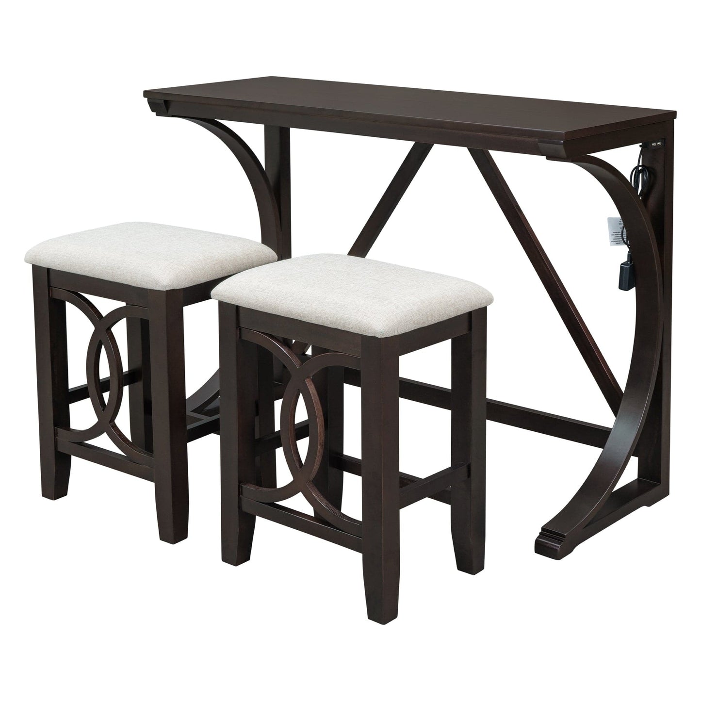 1st Choice Furniture Direct Counter Height Set 1st Choice Farmhouse 3-Pc Counter Height Dining Set w/ USB & Stools