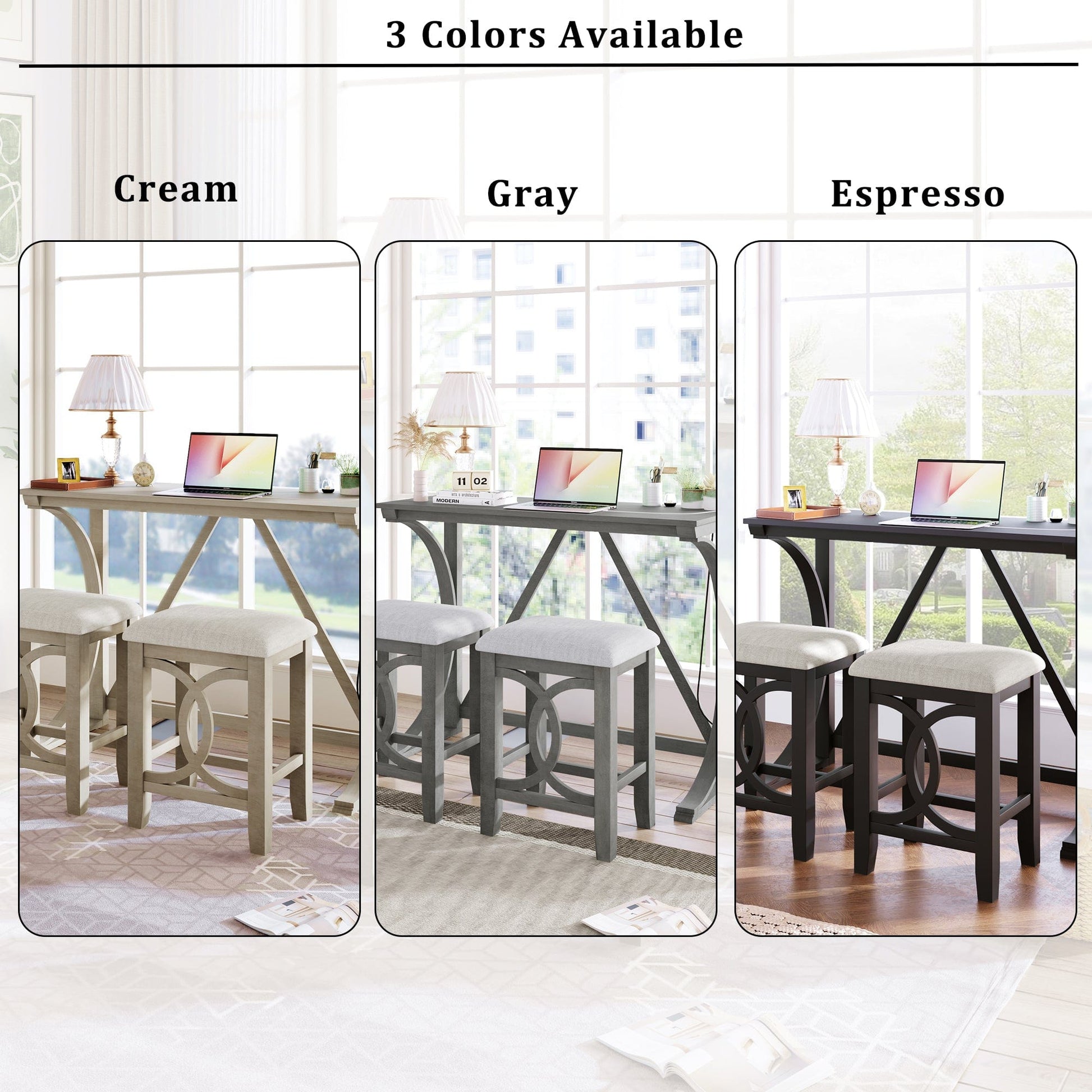1st Choice Furniture Direct Counter Height Set 1st Choice Farmhouse 3-Pc Counter Height Dining Set w/ USB & Stools