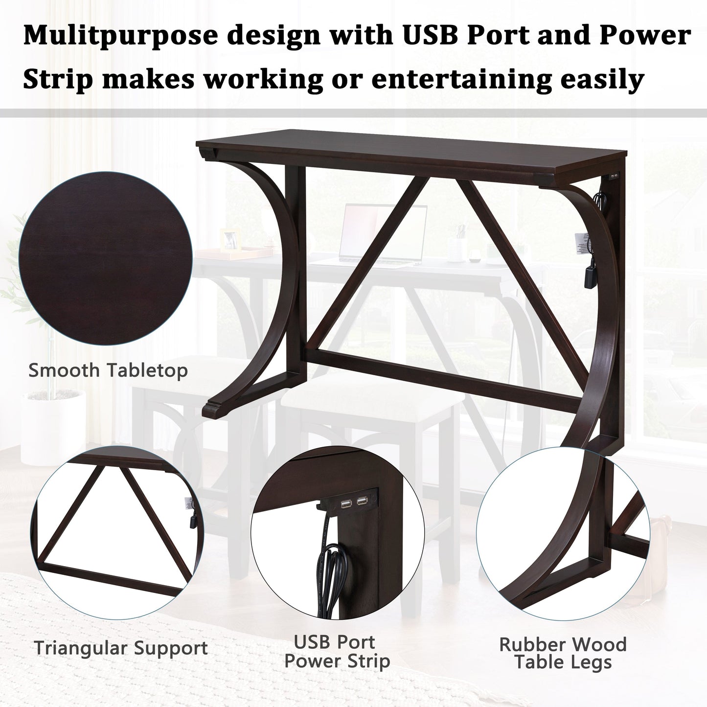 1st Choice Furniture Direct Counter Height Set 1st Choice Farmhouse 3-Pc Counter Height Dining Set w/ USB & Stools