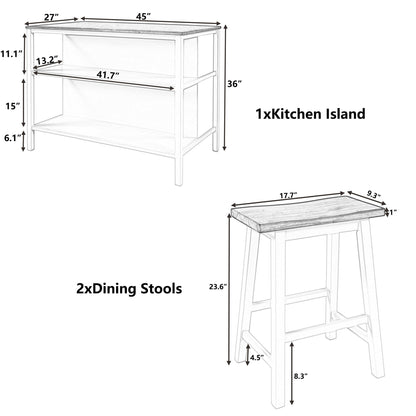 1st Choice Furniture Direct Counter Height Set 1st Choice Rustic 3-Piece Kitchen Island Set with Seating and Shelves