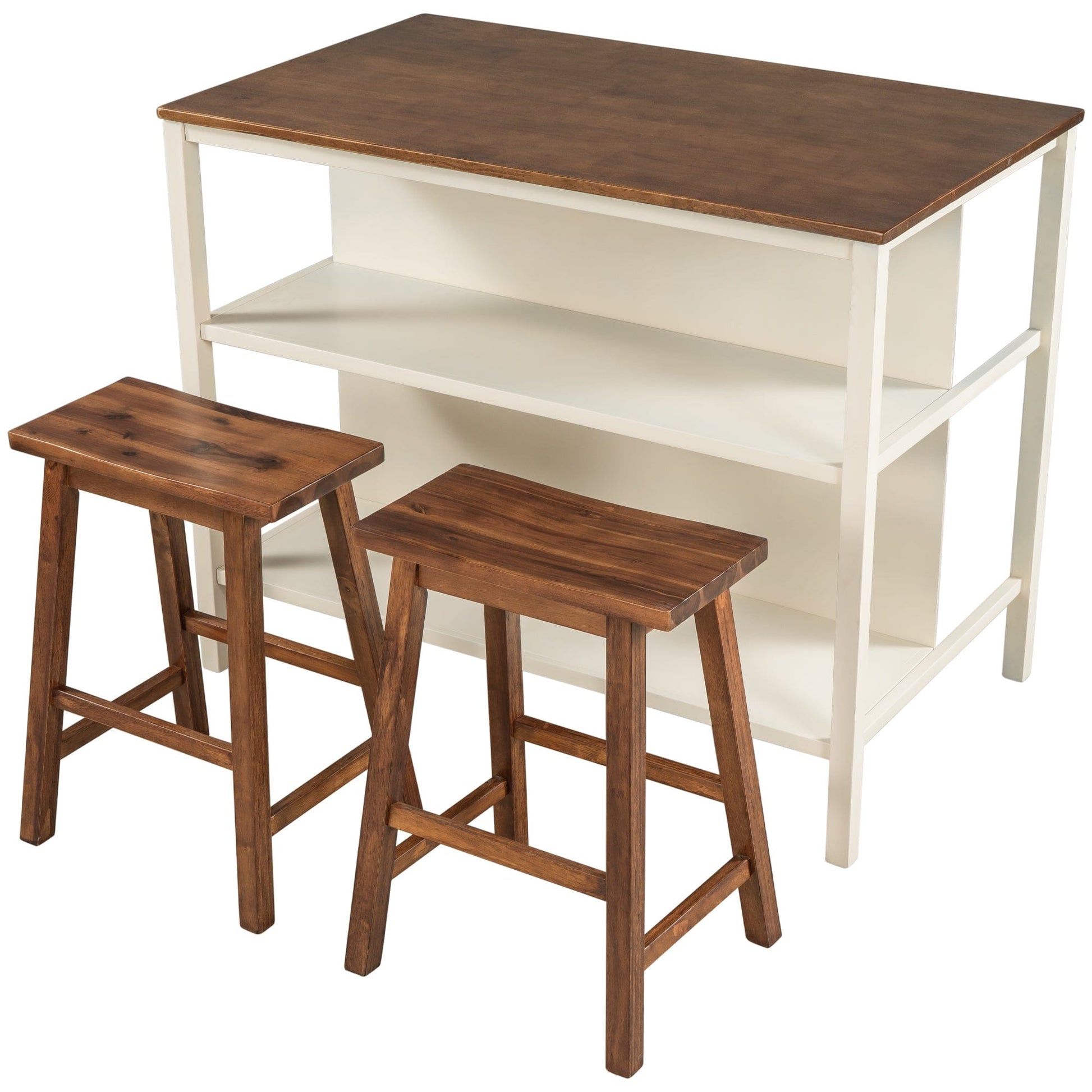 1st Choice Furniture Direct Counter Height Set 1st Choice Rustic 3-Piece Kitchen Island Set with Seating and Shelves
