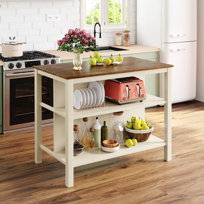 1st Choice Furniture Direct Counter Height Set 1st Choice Rustic 3-Piece Kitchen Island Set with Seating and Shelves