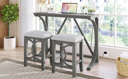 1st Choice Furniture Direct Counter Height Set 1st Choice Rustic Gray 3-Piece Counter Height Dining Set w/USB Port