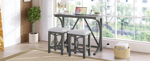 1st Choice Furniture Direct Counter Height Set 1st Choice Rustic Gray 3-Piece Counter Height Dining Set w/USB Port