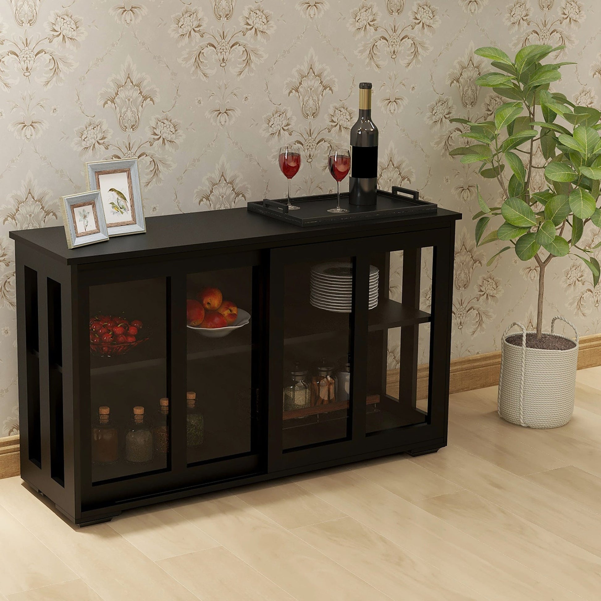 1st Choice Furniture Direct Cupboard 1st Choice Kitchen Storage Stand Cupboard With Glass Door in Black