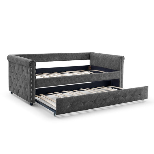 1st Choice Furniture Direct Daybed 1st Choice Daybed with Trundle Upholstered Tufted Sofa Bed in Grey Finish