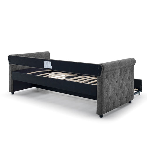 1st Choice Furniture Direct Daybed 1st Choice Daybed with Trundle Upholstered Tufted Sofa Bed in Grey Finish