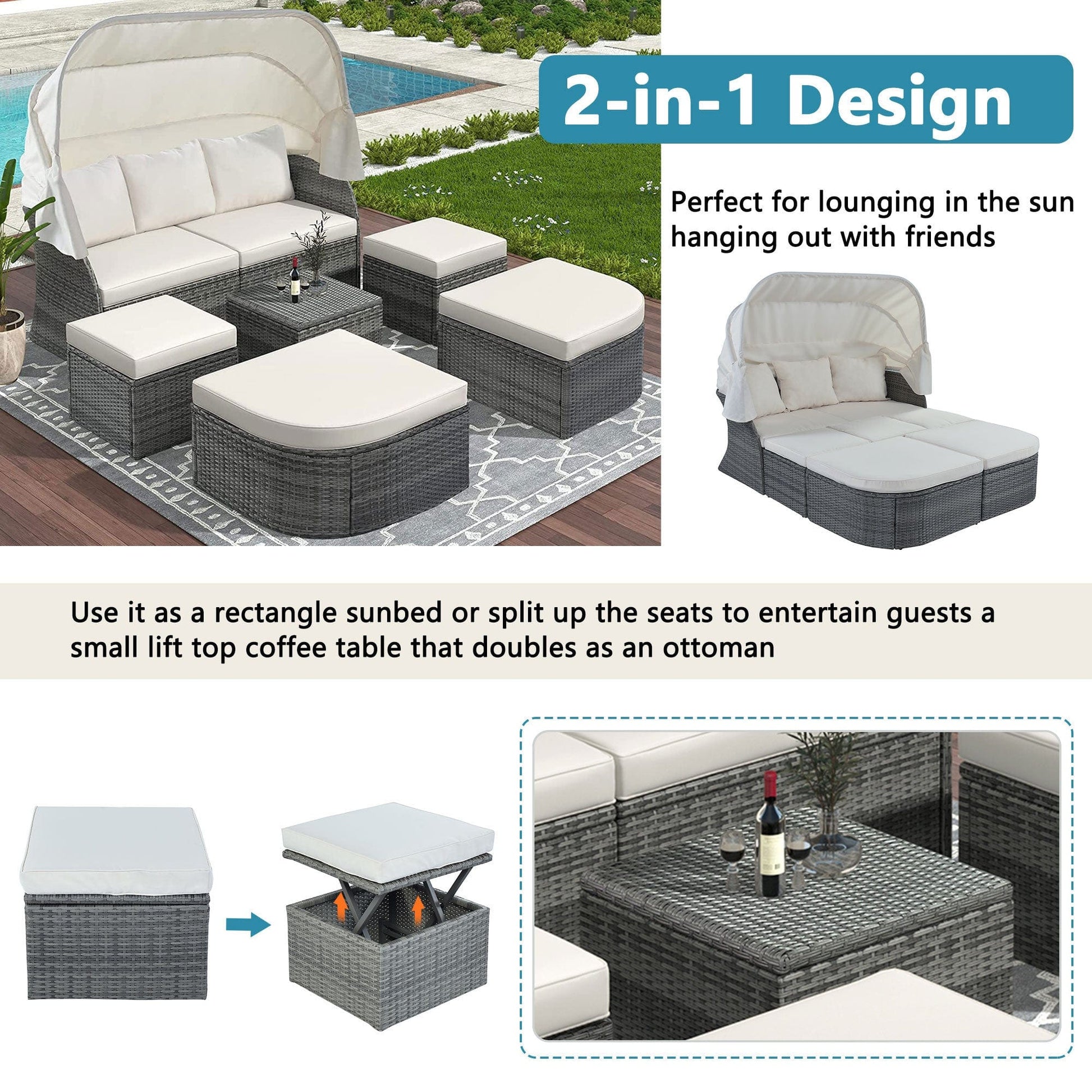 1st Choice Furniture Direct Daybed 1st Choice Modern Outdoor Patio Set Daybed with Retractable Canopy