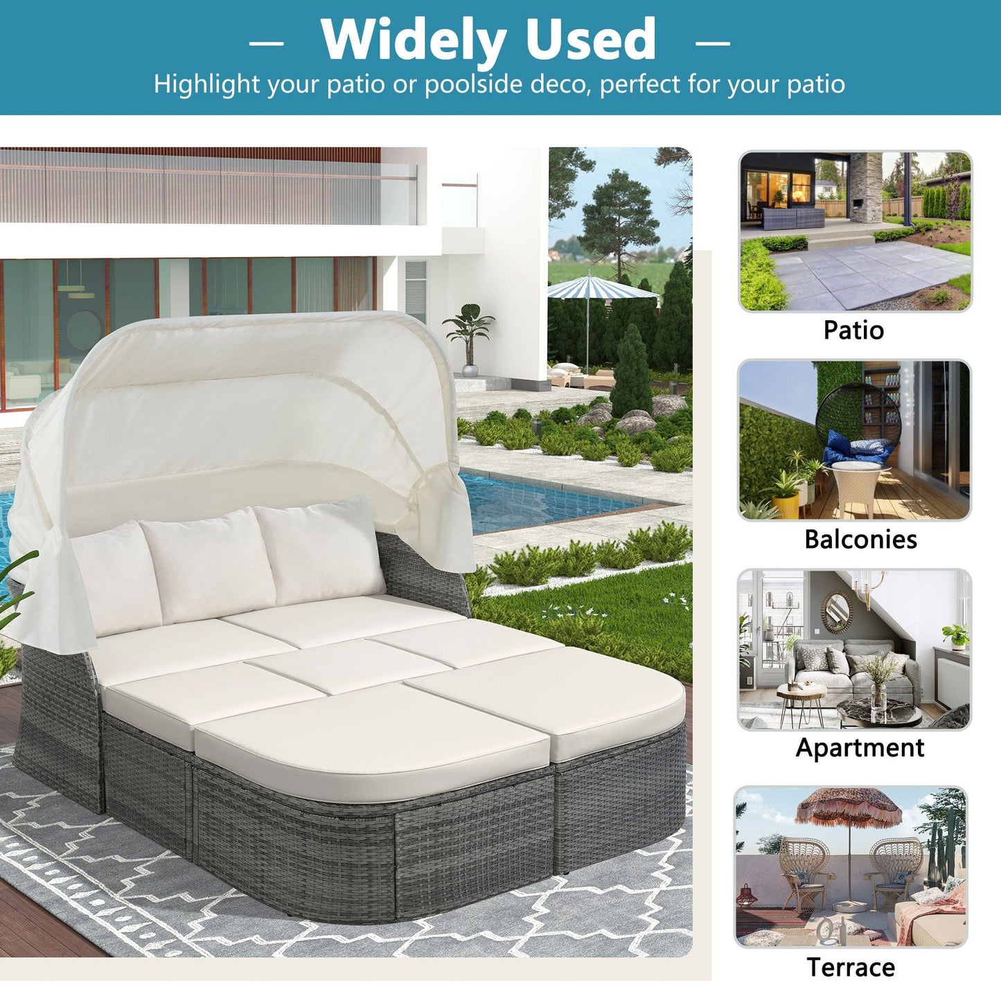1st Choice Furniture Direct Daybed 1st Choice Modern Outdoor Patio Set Daybed with Retractable Canopy
