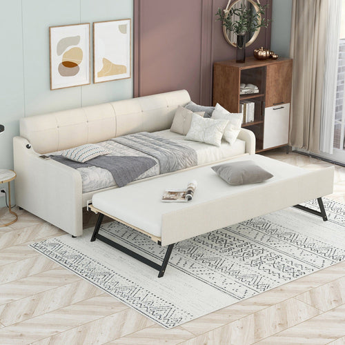 1st Choice Furniture Direct Daybed 1st Choice Twin Size Daybed with Trundle and USB in Beige Finish