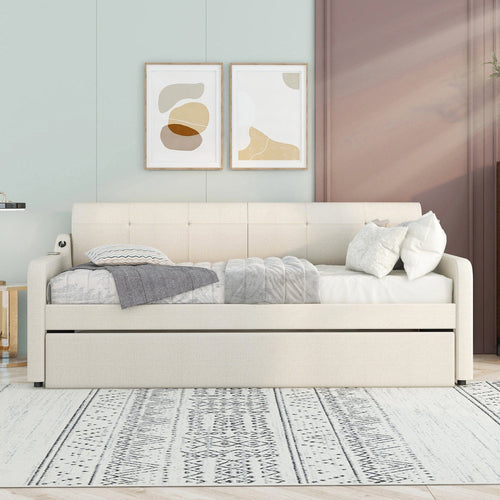 1st Choice Furniture Direct Daybed 1st Choice Twin Size Daybed with Trundle and USB in Beige Finish