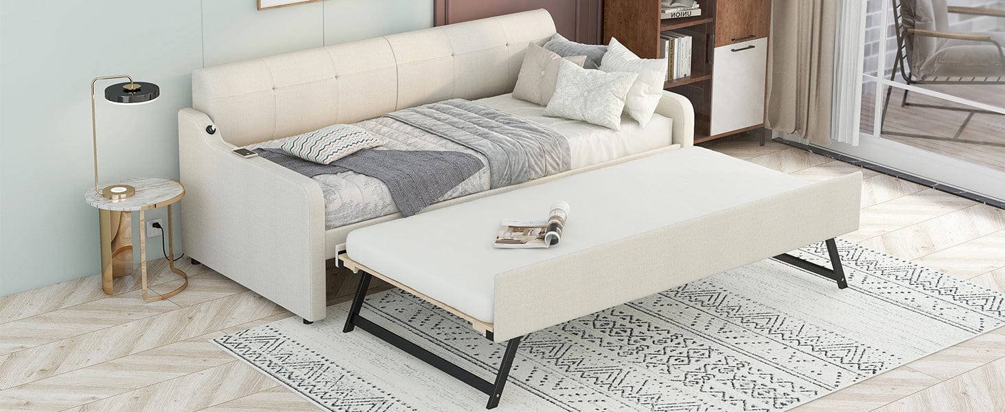 1st Choice Furniture Direct Daybed 1st Choice Twin Size Daybed with Trundle and USB in Beige Finish