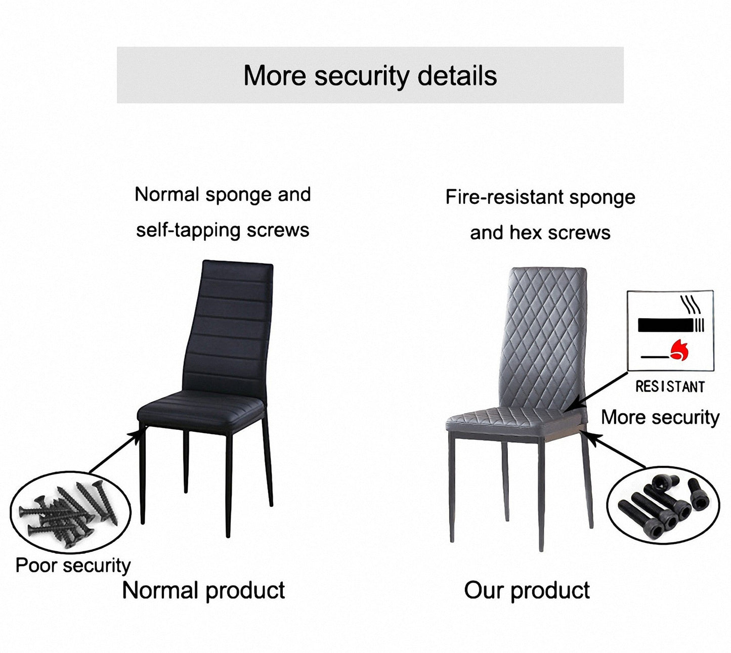1st Choice Furniture Direct Dining Chair Set 1st Choice Black Modern Minimalist Fireproof Dining Chairs- Set of 6
