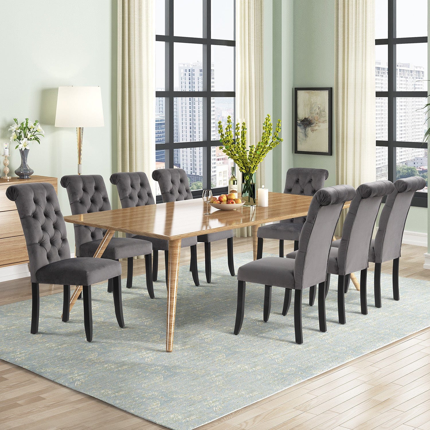 1st Choice Furniture Direct Dining Chair Set 1st Choice Set of 2 Classic Fabric Tufted Dining Chair w/ Wooden Legs