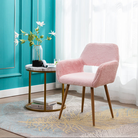 1st Choice Furniture Direct Dining Chairs 1st Choice Modern Mid-Century Side Chairs with Faux Fur in Pink Finish