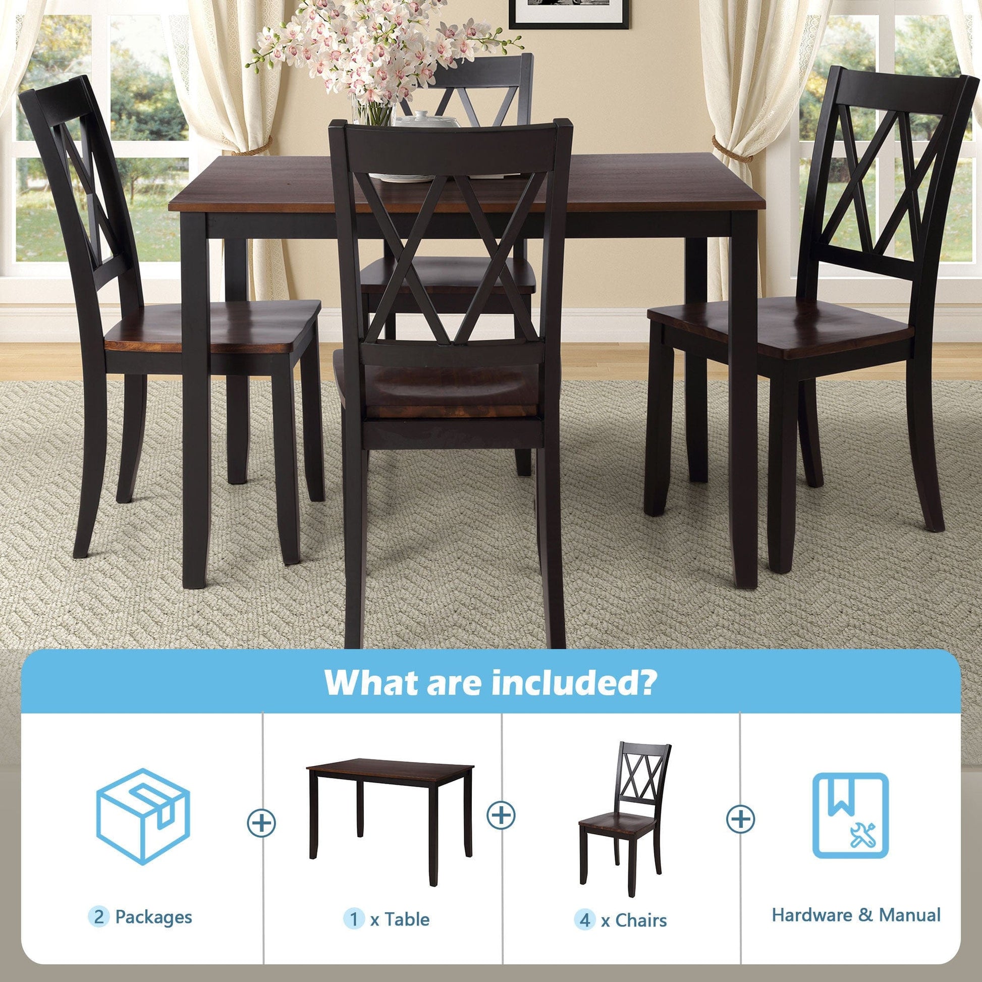 1st Choice Furniture Direct Dining Room Sets 1s Choice 5-Piece Dining Set with Table and Chairs in Black+Cherry