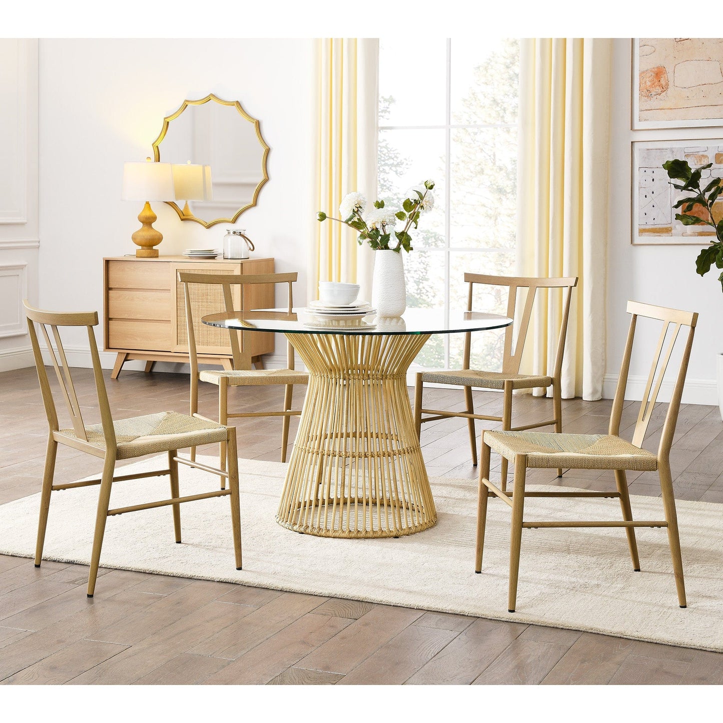 1st Choice Furniture Direct Dining Room Sets 1st Choice 5-Piece Dining Set w/ Round Glass Table & Metal Chairs