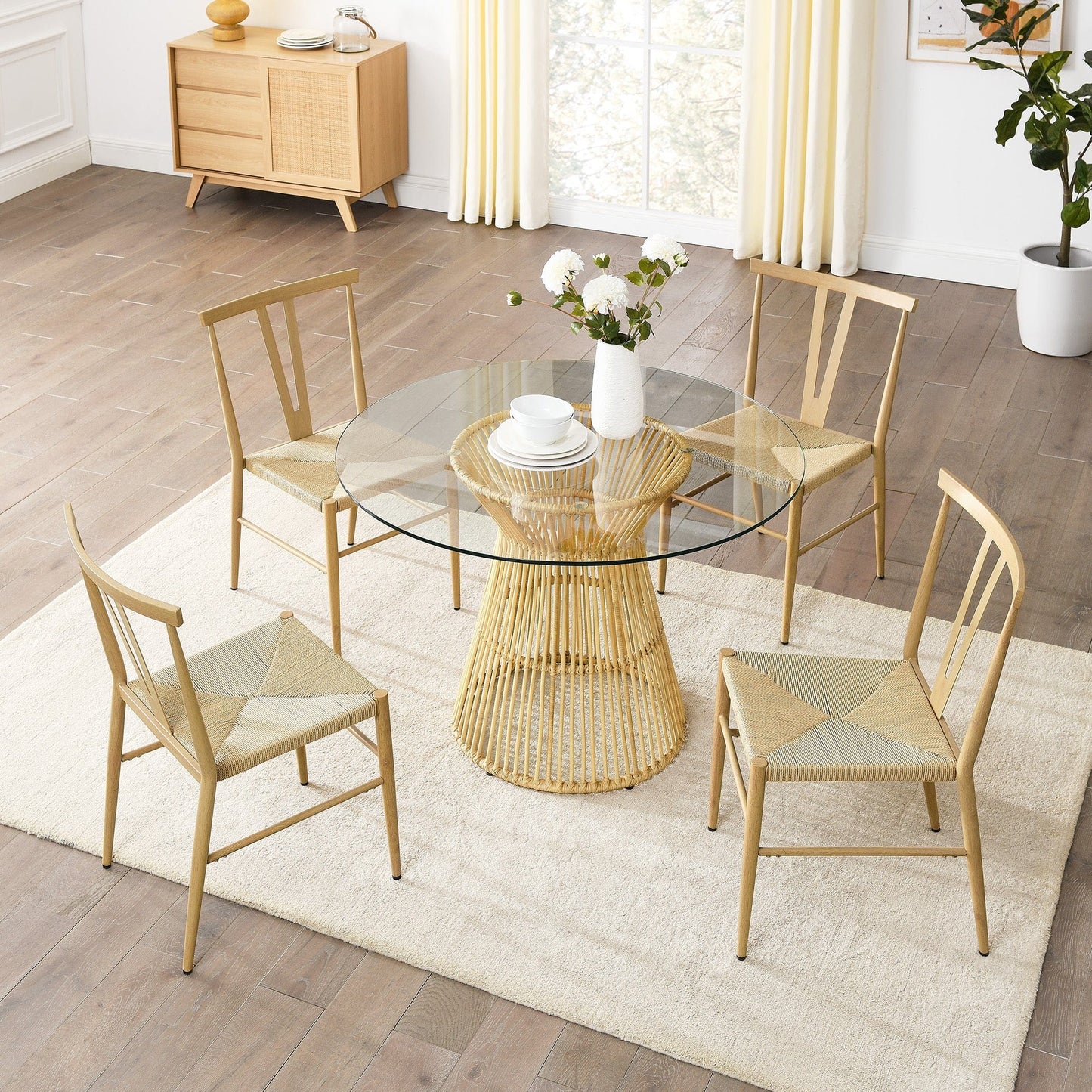 1st Choice Furniture Direct Dining Room Sets 1st Choice 5-Piece Dining Set w/ Round Glass Table & Metal Chairs