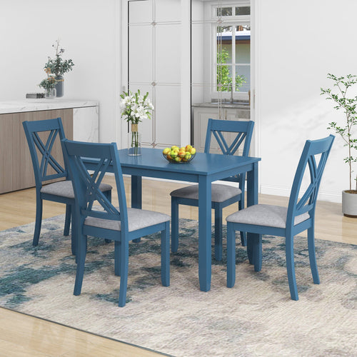 1st Choice Furniture Direct Dining Room Sets 1st Choice 5-Piece Minimalist Dining Table Set with X-Back Blue Chairs