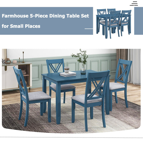 1st Choice Furniture Direct Dining Room Sets 1st Choice 5-Piece Minimalist Dining Table Set with X-Back Blue Chairs