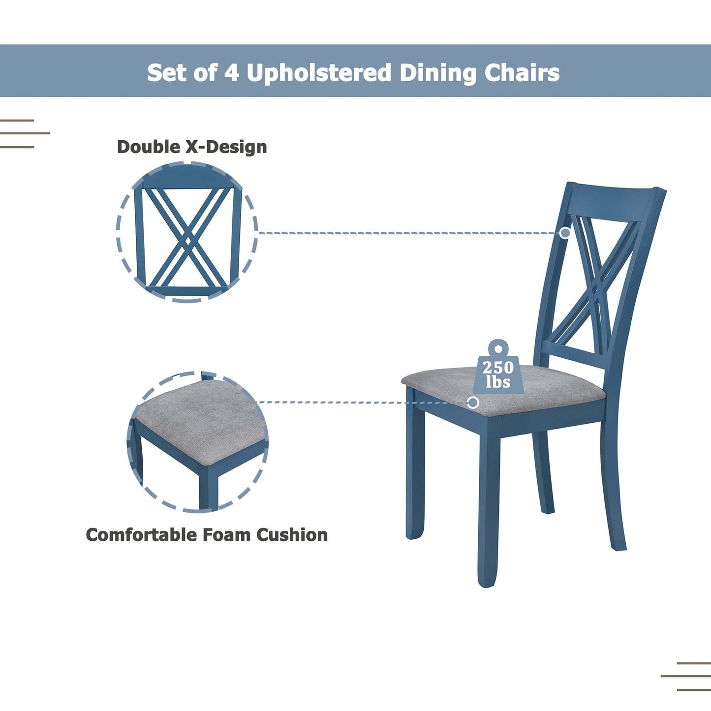 1st Choice Furniture Direct Dining Room Sets 1st Choice 5-Piece Minimalist Dining Table Set with X-Back Blue Chairs