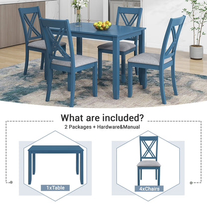 1st Choice Furniture Direct Dining Room Sets 1st Choice 5-Piece Minimalist Dining Table Set with X-Back Blue Chairs