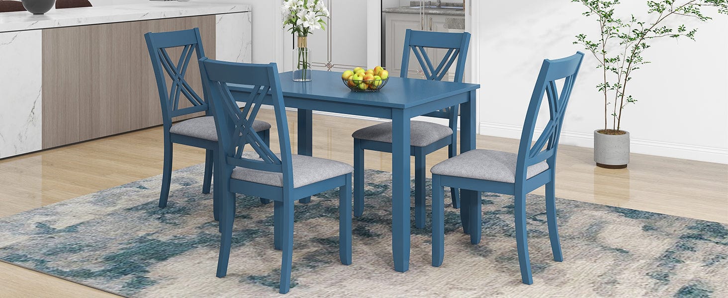 1st Choice Furniture Direct Dining Room Sets 1st Choice 5-Piece Minimalist Dining Table Set with X-Back Blue Chairs