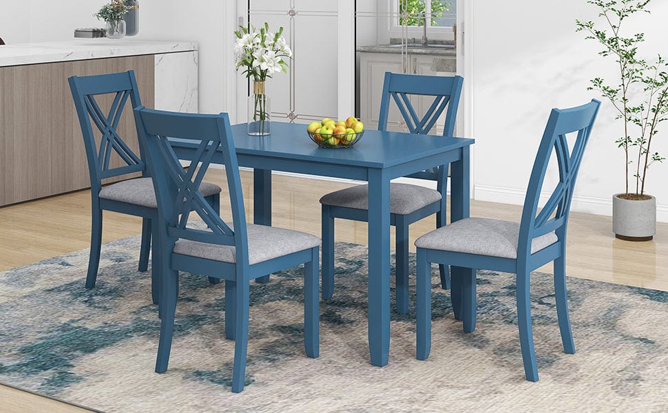 1st Choice Furniture Direct Dining Room Sets 1st Choice 5-Piece Minimalist Dining Table Set with X-Back Blue Chairs