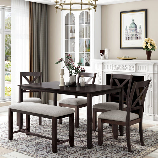 1st Choice Furniture Direct Dining Room Sets 1st Choice 6-Pc Espresso Wooden Dining Set w/ Table, 4 Chairs & Bench