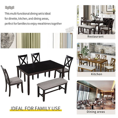 1st Choice Furniture Direct Dining Room Sets 1st Choice 6-Pc Espresso Wooden Dining Set w/ Table, 4 Chairs & Bench