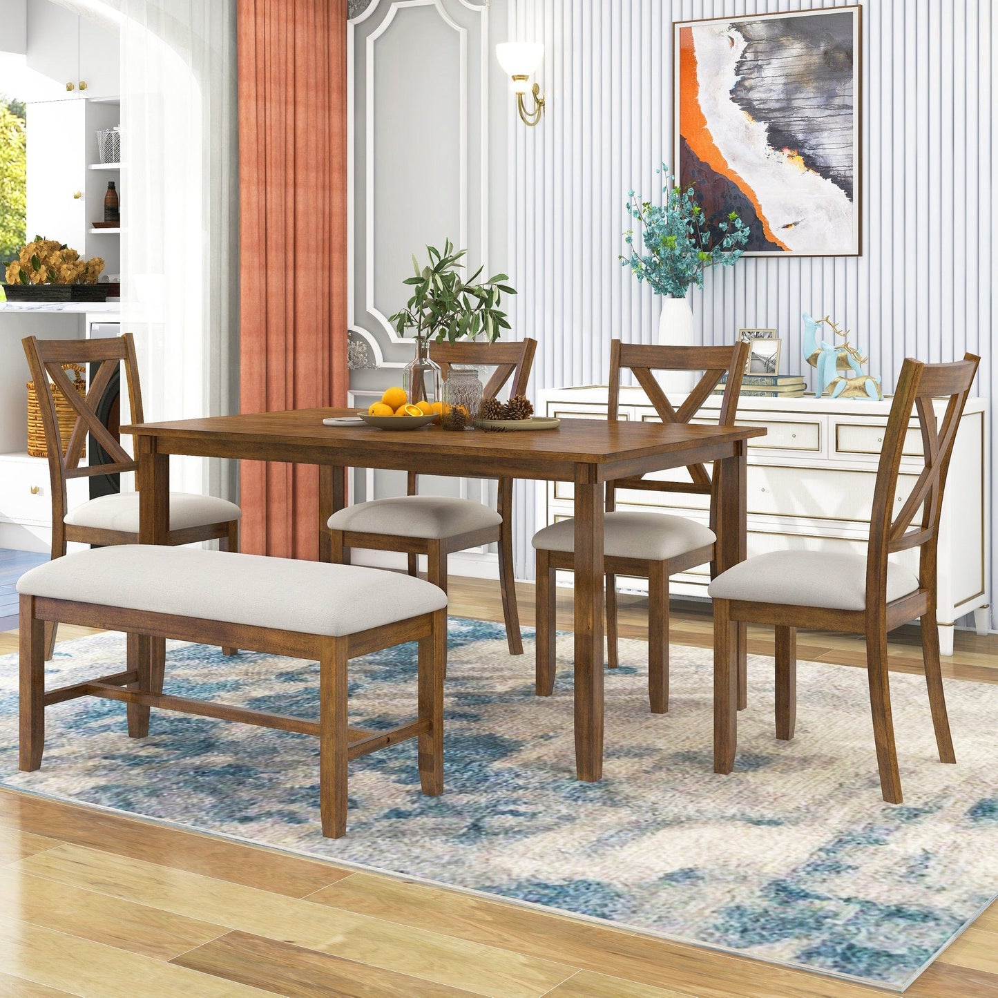 1st Choice Furniture Direct Dining Room Sets 1st Choice 6-Piece Natural Cherry Dining Set with Bench and 4 Chairs