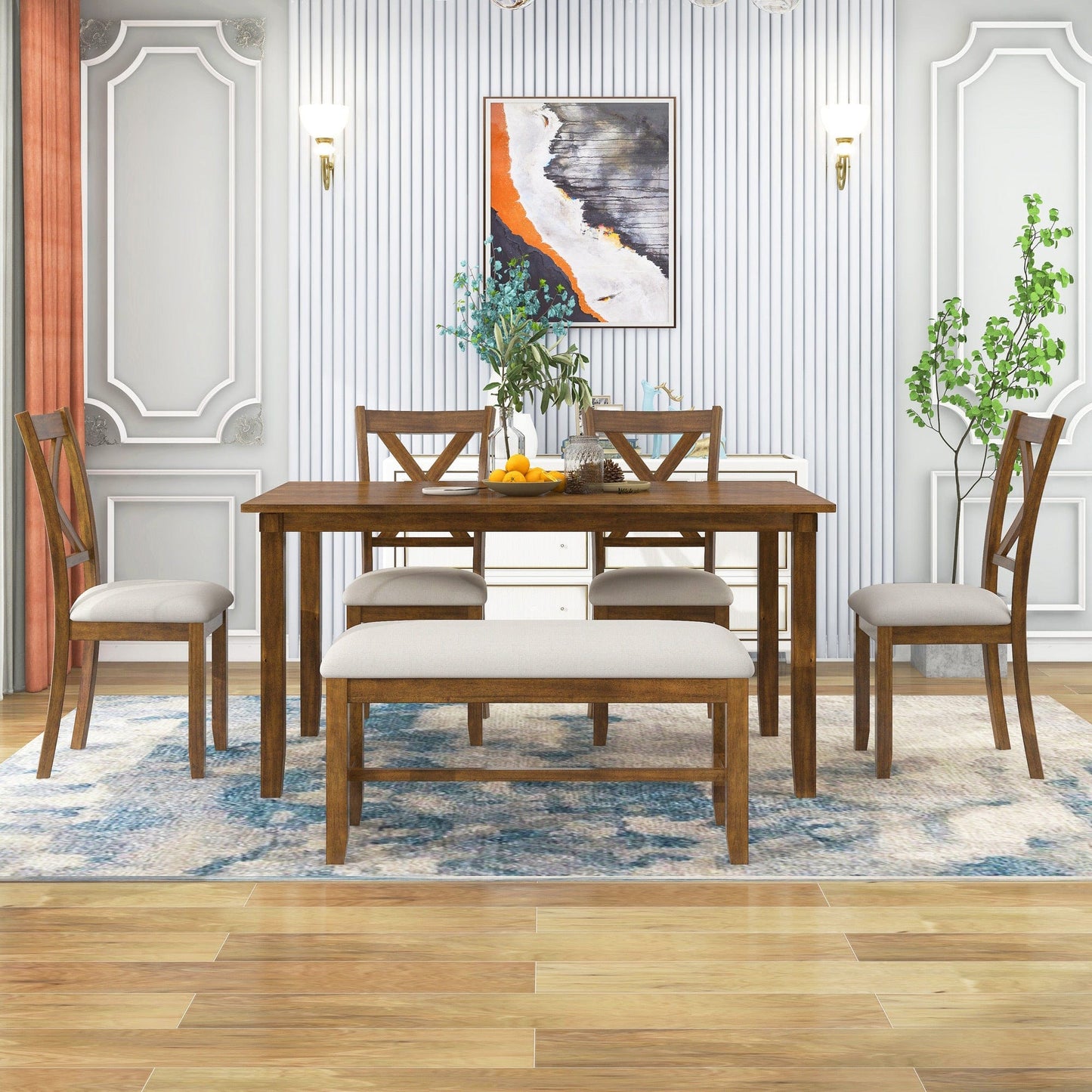 1st Choice Furniture Direct Dining Room Sets 1st Choice 6-Piece Natural Cherry Dining Set with Bench and 4 Chairs