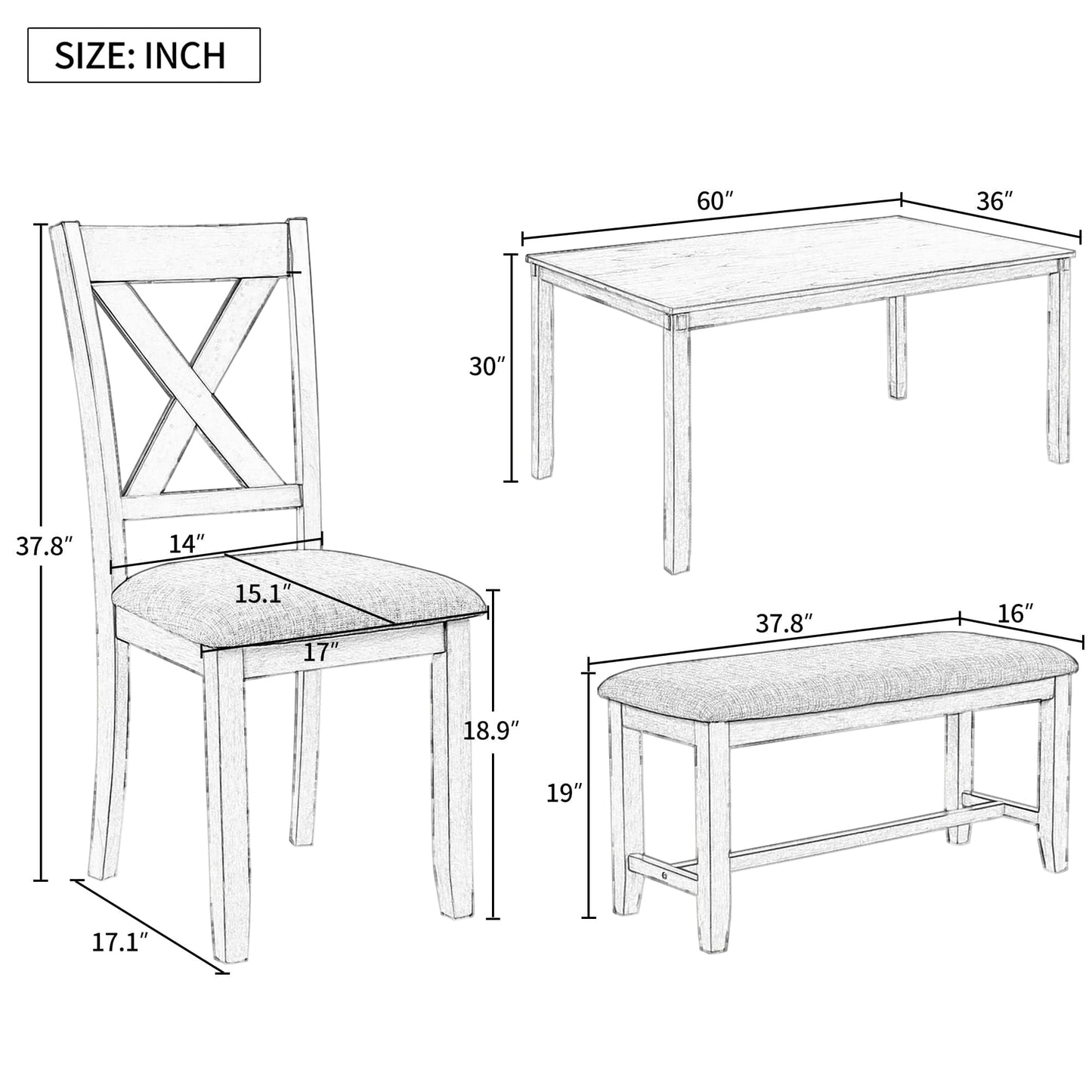 1st Choice Furniture Direct Dining Room Sets 1st Choice 6-Piece Natural Cherry Dining Set with Bench and 4 Chairs