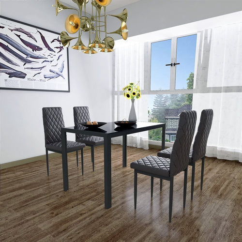 1st Choice Furniture Direct Dining Room Sets 1st Choice Black Faux 4-Seater Dining Table Set w/ Tempered Glass Top