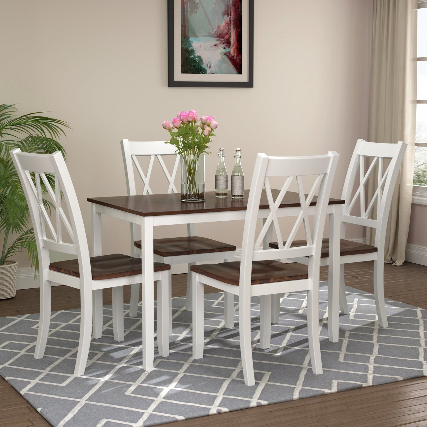 1st Choice Furniture Direct Dining Room Sets 1st Choice Rustic 5-Piece Kitchen Dining Set in White and Cherry
