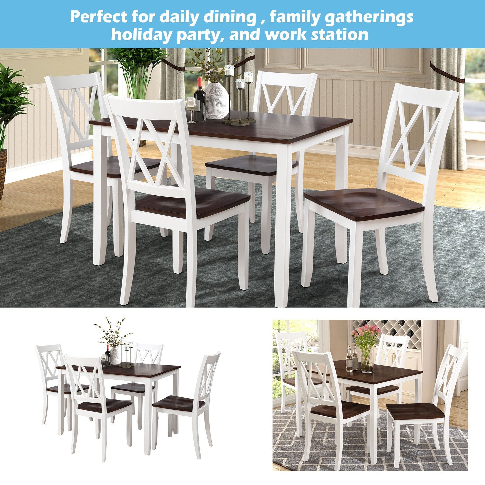 1st Choice Furniture Direct Dining Room Sets 1st Choice Rustic 5-Piece Kitchen Dining Set in White and Cherry