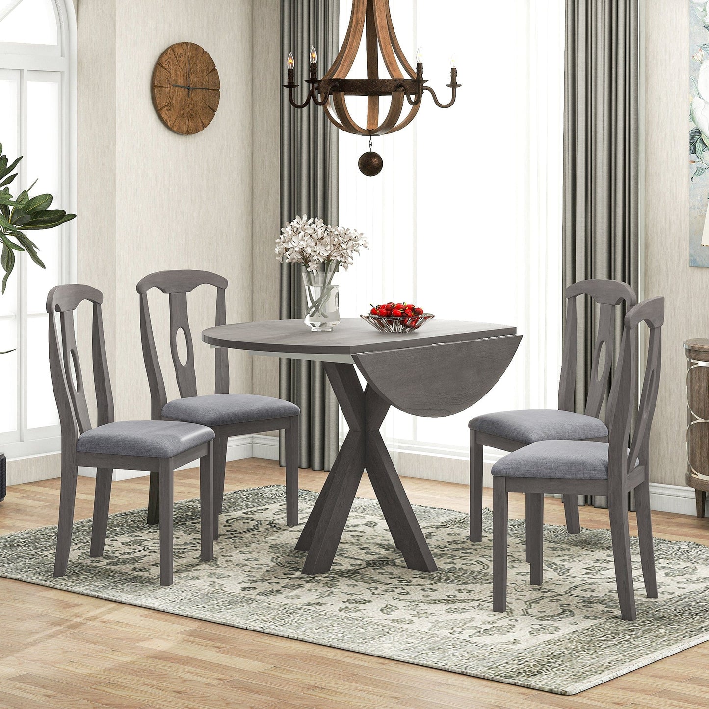 1st Choice Furniture Direct Dining Room Sets 1st Choice Rustic Grey Round Dining Table Set with 4 Padded Chairs